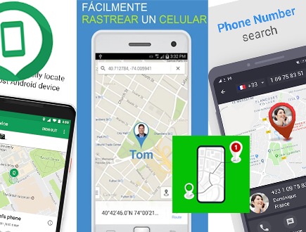 logos y pantallas de diferentes apps para rastrear un celular